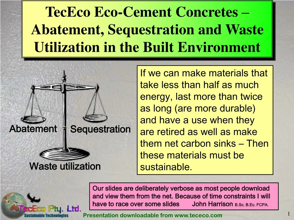 tececo eco cement concretes abatement sequestration and waste utilization in the built environment