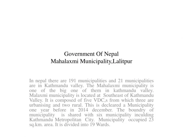 Government Of Nepal Mahalaxmi Municipality,Lalitpur