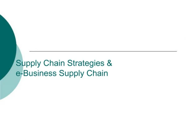Supply Chain Strategies e-Business Supply Chain