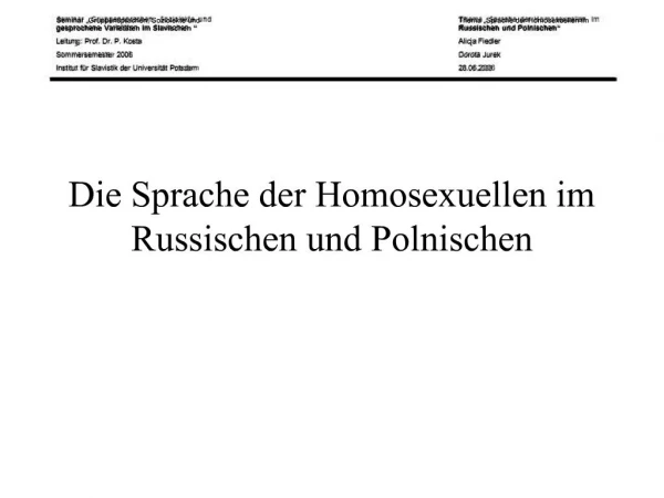 Die Sprache der Homosexuellen im Russischen und Polnischen
