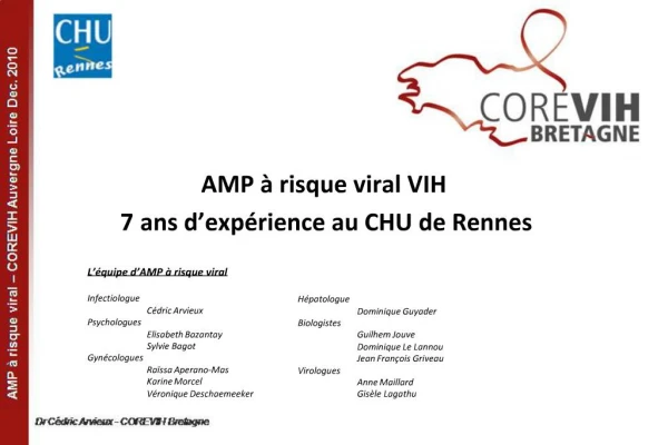 AMP risque viral VIH 7 ans d exp rience au CHU de Rennes