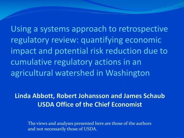 Linda Abbott, Robert Johansson and James Schaub USDA Office of the Chief Economist