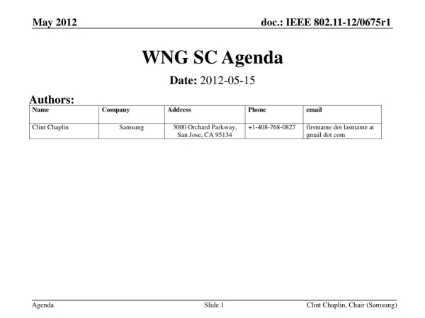 WNG SC Agenda