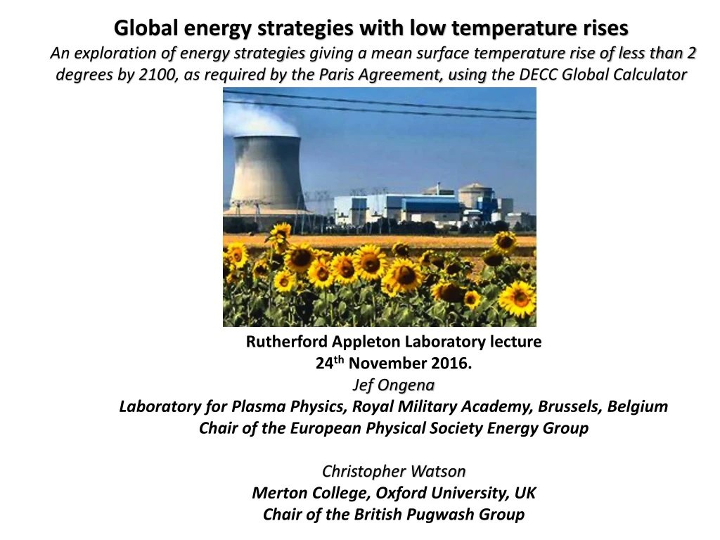 global energy strategies with low temperature