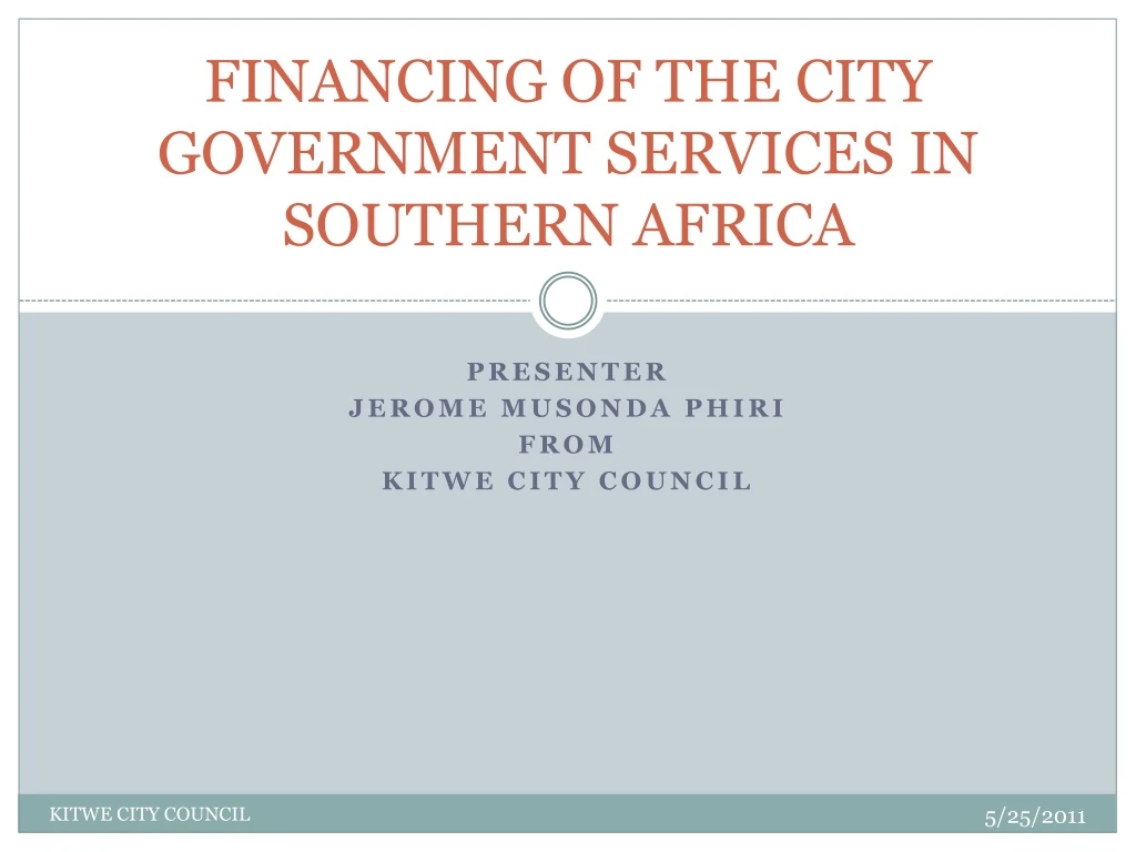 financing of the city government services in southern africa