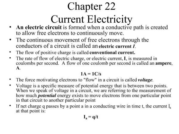 Chapter 22 Current Electricity