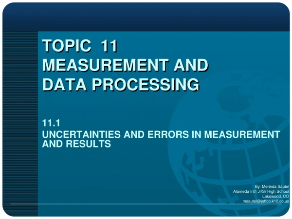 TOPIC 11 MEASUREMENT AND DATA PROCESSING