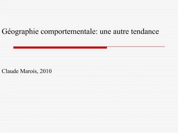 G ographie comportementale: une autre tendance