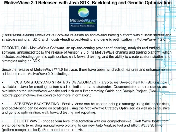 MotiveWave 2.0 Released with Java SDK, Backtesting and Genet