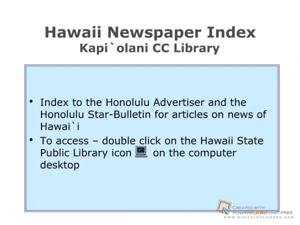 Hawaii Newspaper Index