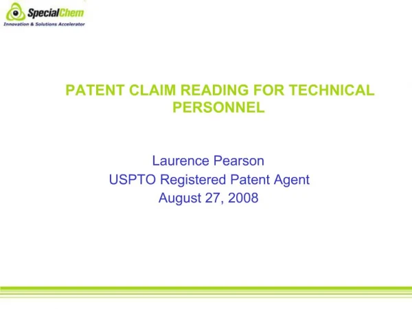 PATENT CLAIM READING FOR TECHNICAL PERSONNEL