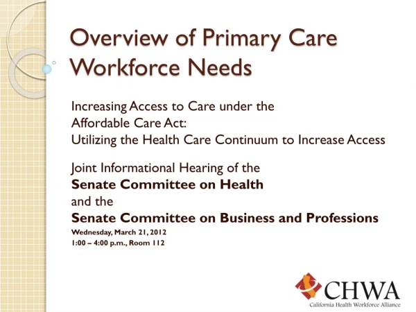 Overview of Primary Care Workforce Needs