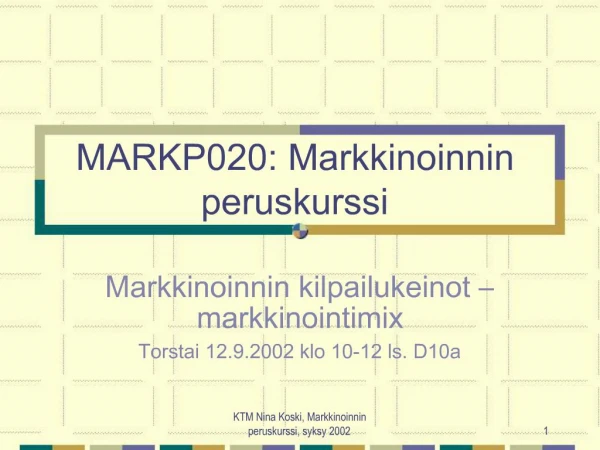 MARKP020: Markkinoinnin peruskurssi