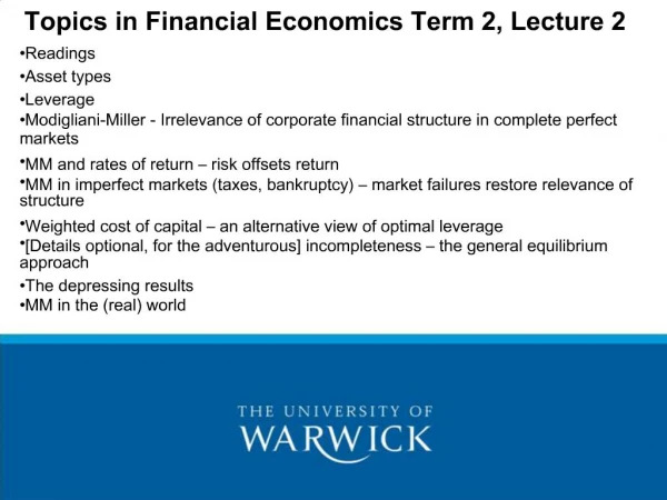 Topics in Financial Economics Term 2, Lecture 2