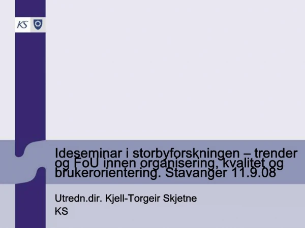 Ideseminar i storbyforskningen trender og FoU innen organisering, kvalitet og brukerorientering. Stavanger 11.9.08
