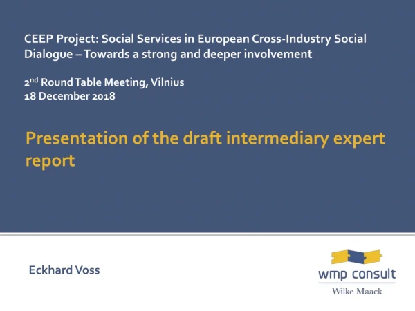 Presentation of the draft intermediary expert report
