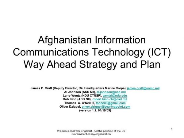 Afghanistan Information Communications Technology ICT Way Ahead Strategy and Plan