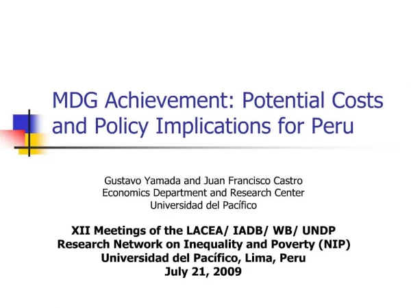 MDG Achievement: Potential Costs and Policy Implications for Peru