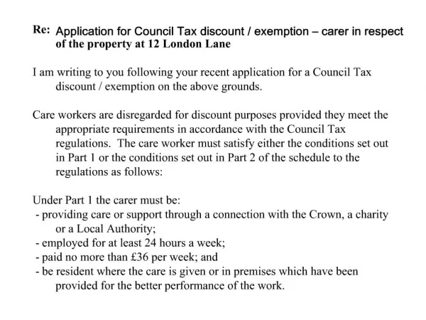 Re: Application for Council Tax discount