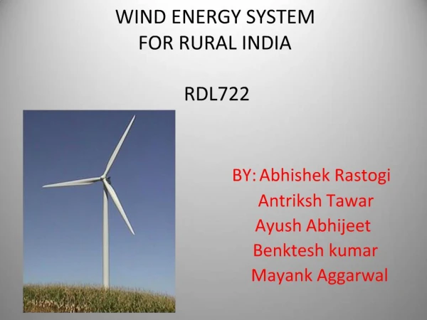 WIND ENERGY SYSTEM FOR RURAL INDIA RDL722