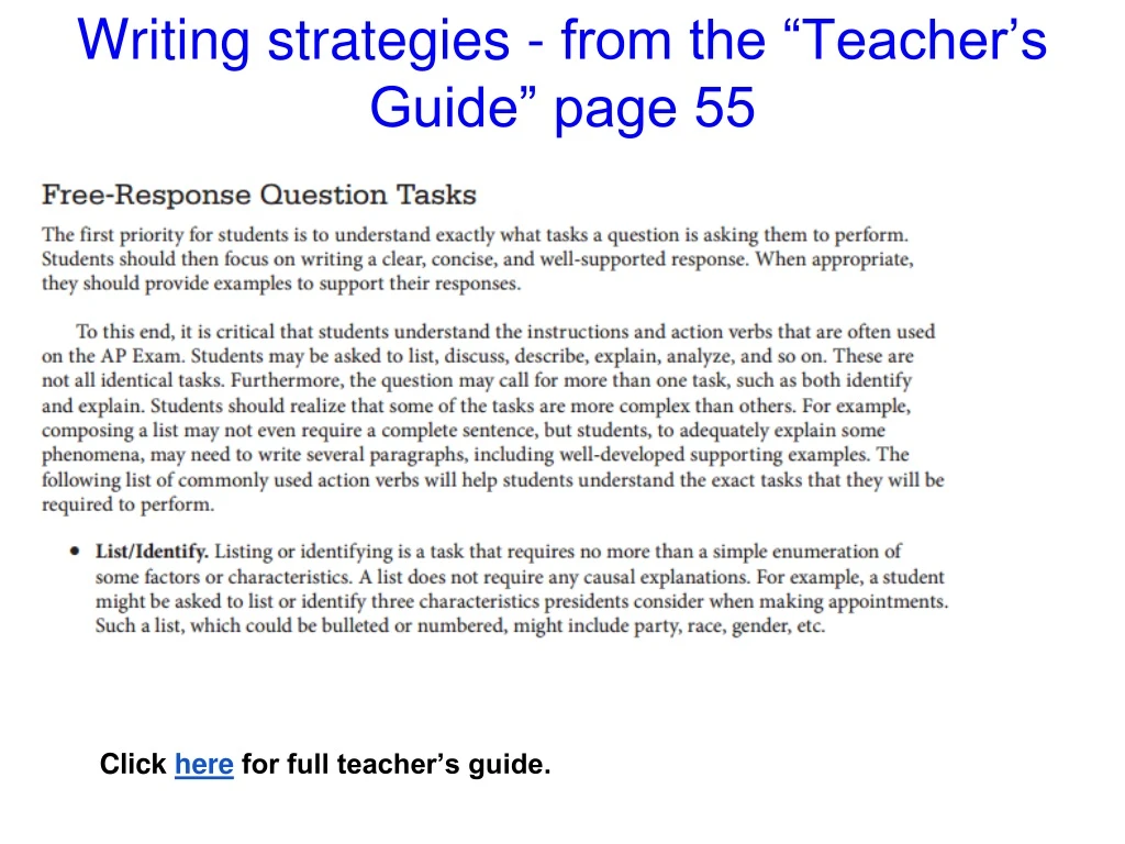 writing strategies from the teacher s guide page 55