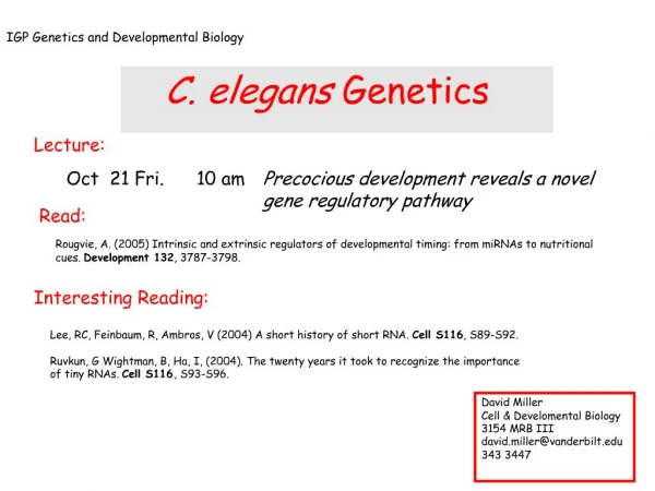 IGP Genetics and Developmental Biology