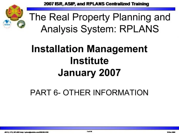 Installation Management Institute January 2007