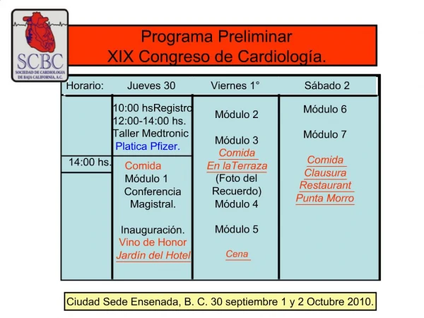 Programa Preliminar XIX Congreso de Cardiolog a.