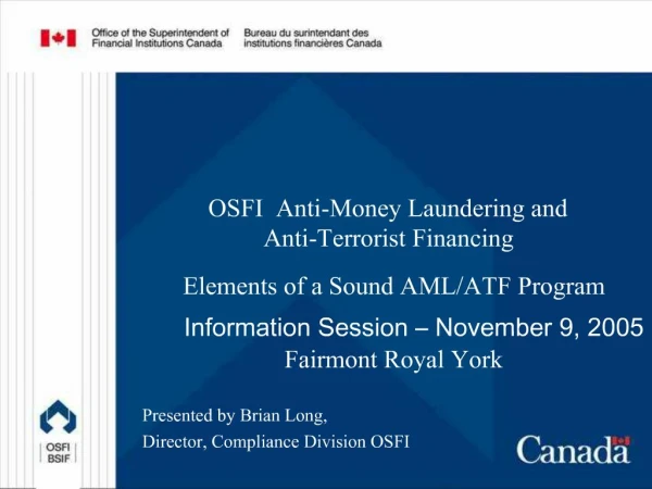 OSFI Anti-Money Laundering and Anti-Terrorist Financing