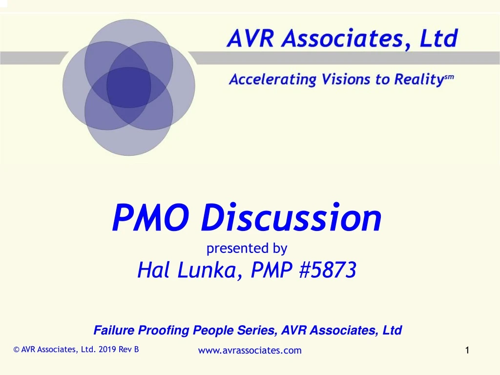 pmo discussion presented by hal lunka pmp 5873