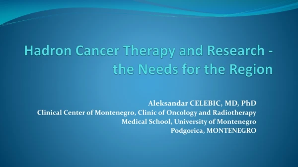 Hadron Cancer Therapy and Research - the Needs for the Region