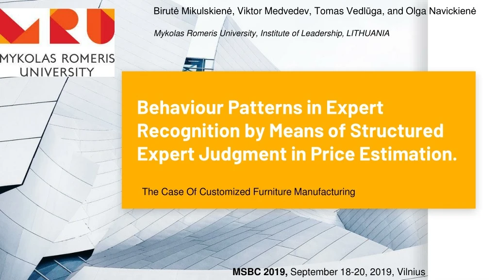 behaviour patterns in expert recognition by means of structured expert judgment in price estimation