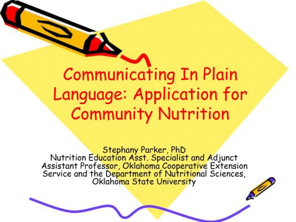 Communicating In Plain Language: Application for Community Nutrition