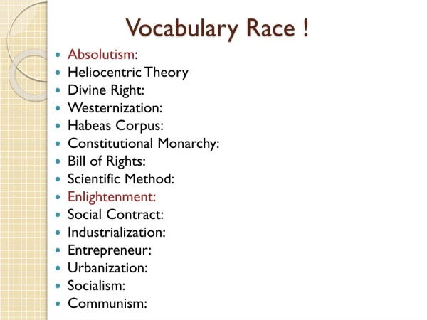 Vocabulary Race !