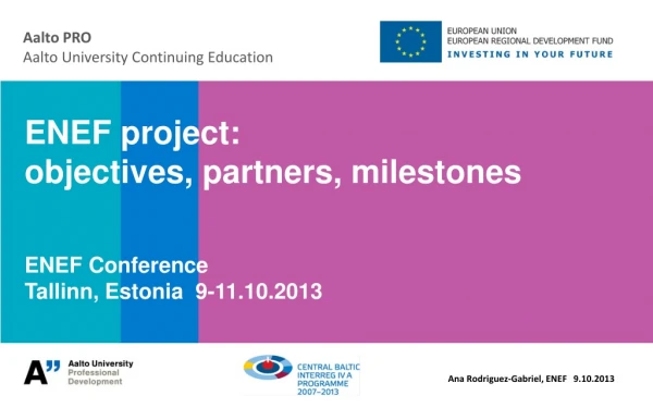 ENEF project: objectives, partners, milestones ENEF Conference Tallinn, Estonia 9-11.10.2013
