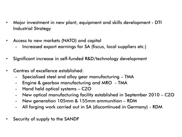 Major investment in new plant, equipment and skills development - DTI Industrial Strategy