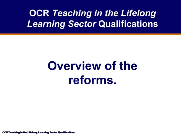 OCR Teaching in the Lifelong Learning Sector Qualifications