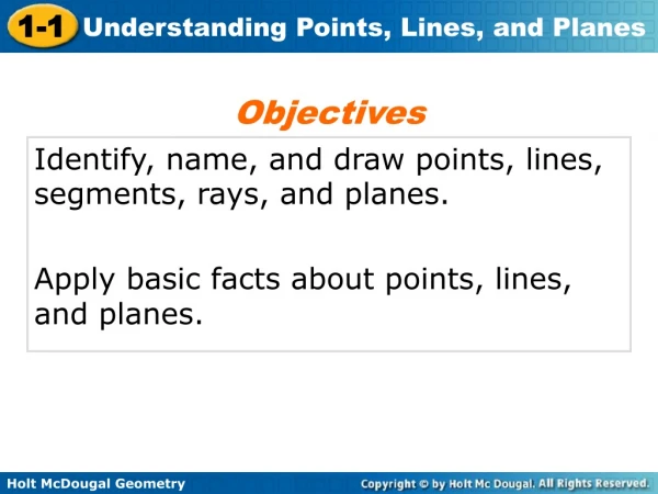 Identify, name, and draw points, lines, segments, rays, and planes.