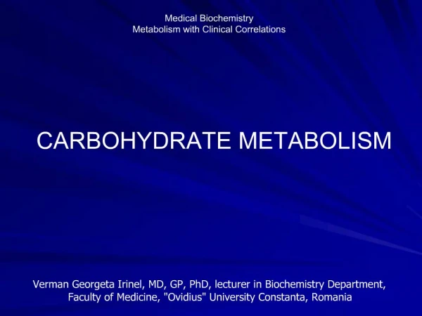 Medical Biochemistry Metabolism with Clinical Correlations