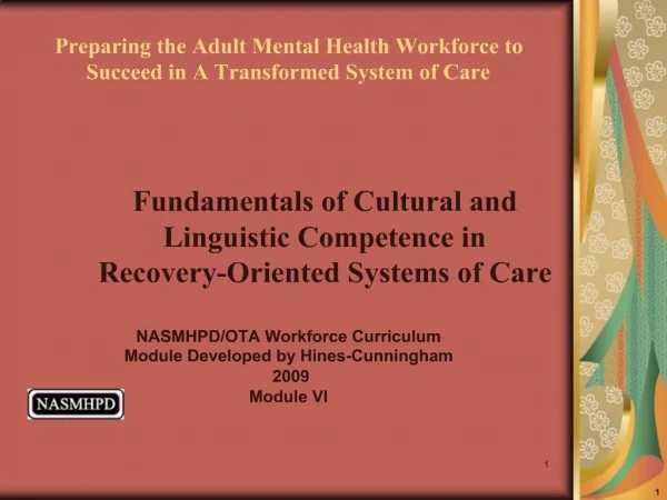 Preparing the Adult Mental Health Workforce to Succeed in A Transformed System of Care