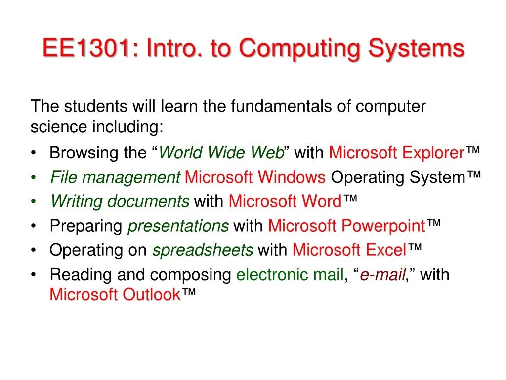 ee1301 intro to computing systems