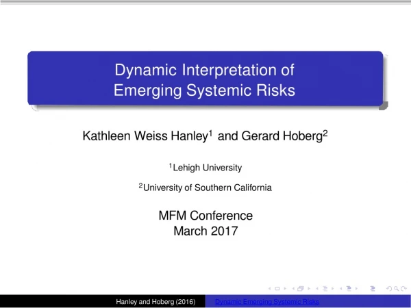 Dynamic Inte r pretation of Emerging Systemic Risks