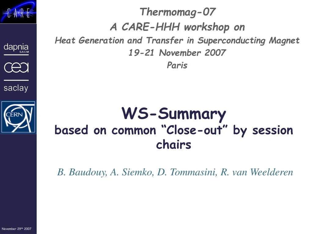 ws summary based on common close out by session chairs
