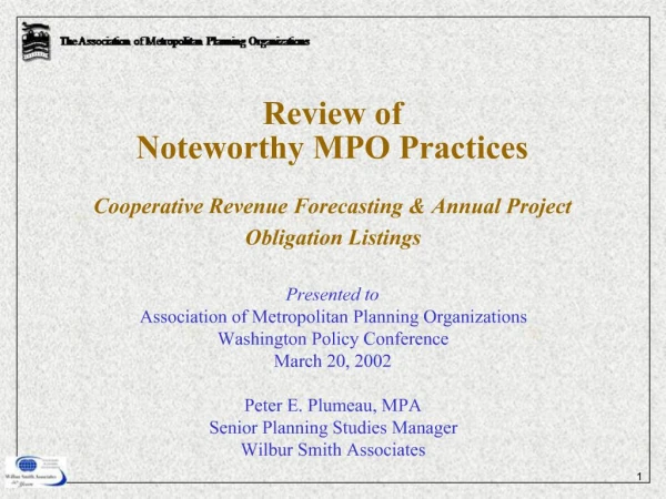 Review of Noteworthy MPO Practices Cooperative Revenue Forecasting Annual Project Obligation Listings