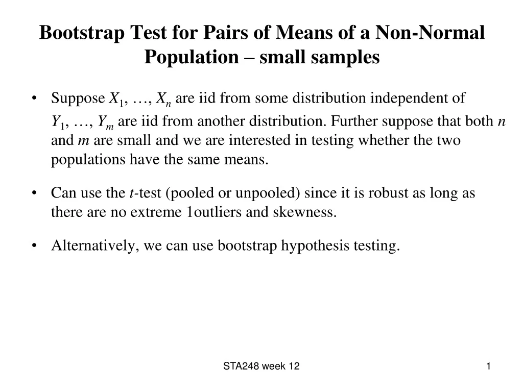 bootstrap test for pairs of means of a non normal population small samples