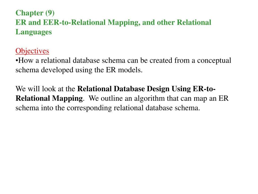 chapter 9 er and eer to relational mapping