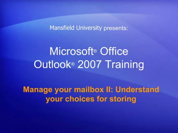 Microsoft Office Outlook 2007 Training