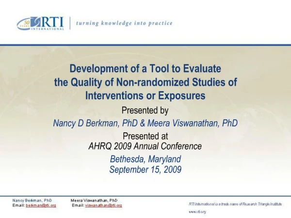 Development of a Tool to Evaluate the Quality of Non-randomized Studies of Interventions or Exposures