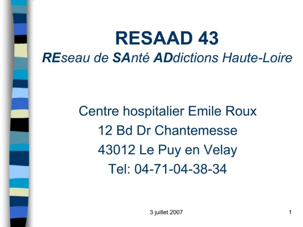 RESAAD 43 REseau de SAnt ADdictions Haute-Loire