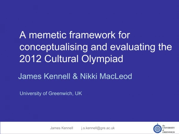 A memetic framework for conceptualising and evaluating the 2012 Cultural Olympiad